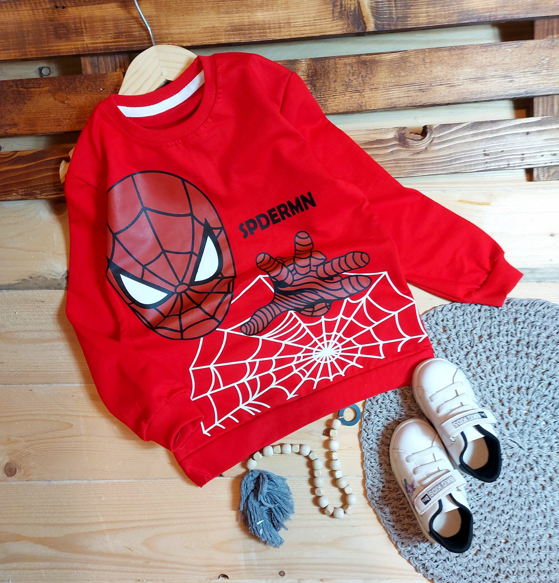 بلوز تک پسرانه چاپ مردعنکبوتی جنس نخ پنبه درجه یک